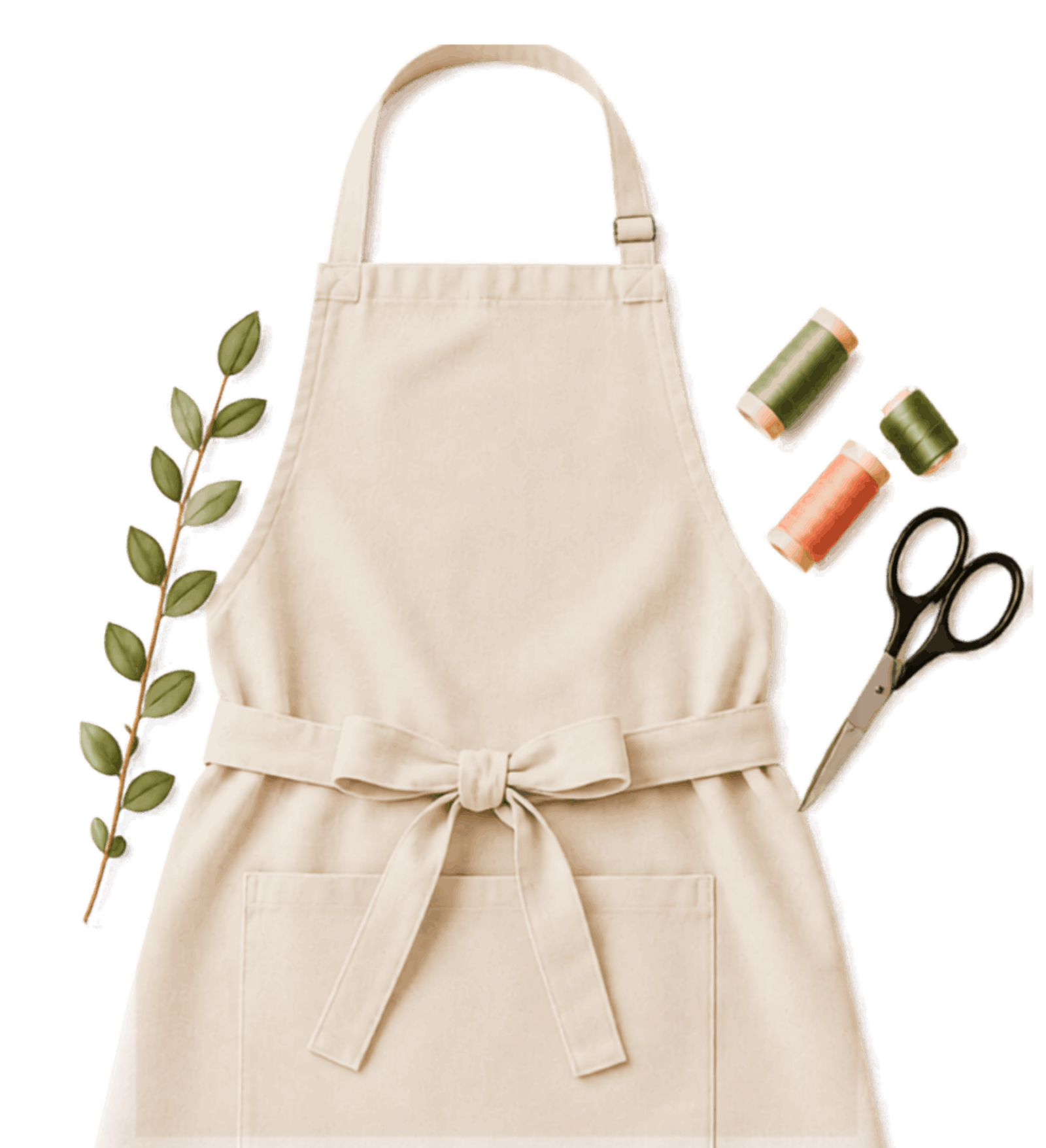 Blank cream apron with sewing accessories ready for personalisation